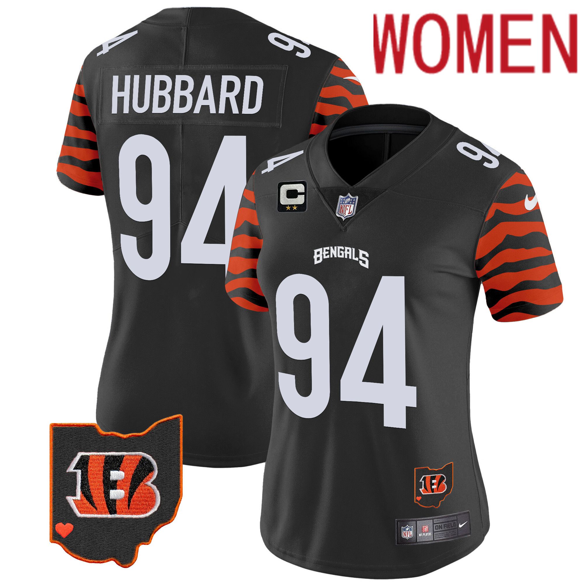 Women Cincinnati Bengals #94 Hubbard Black 2024 Nike Stripes Vapor Limited NFL Jersey